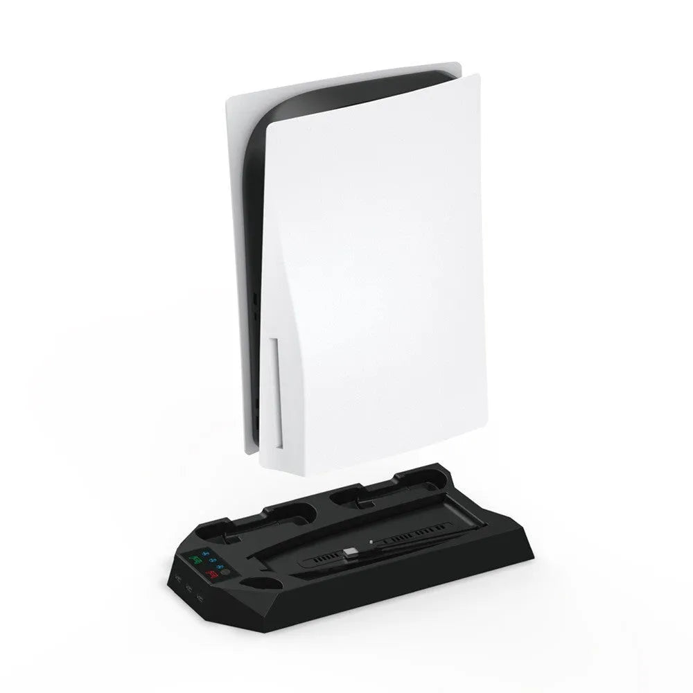 PS5 charging base radiator in black showing controller charging ports and console cooling fins