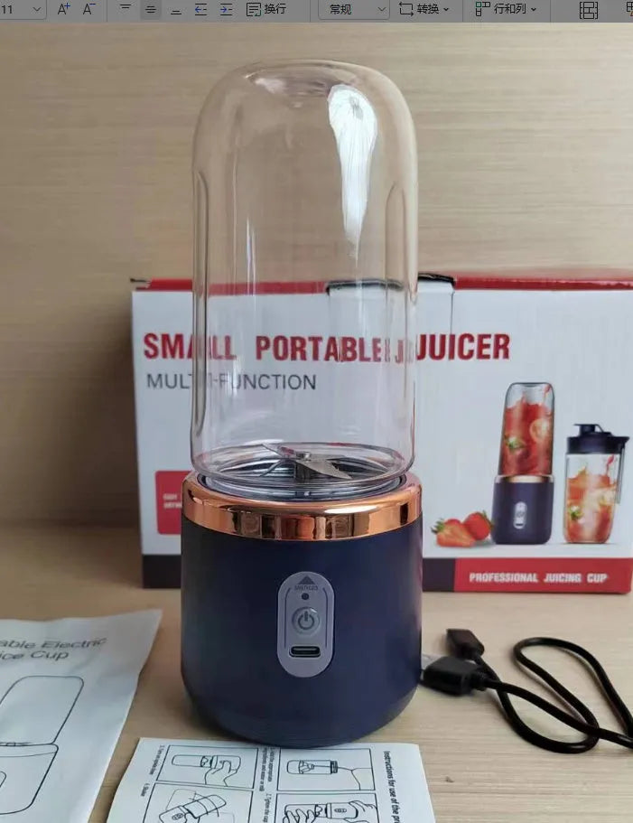 Tunisian dark blue portable blender juicer with six blades and USB charging cable