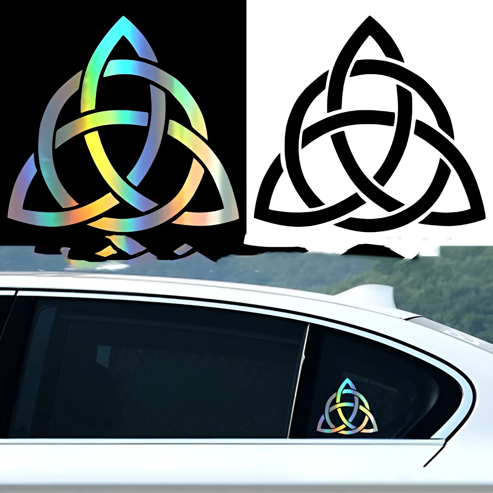 Waterproof car body decal sticker on vehicle exterior in black, white, or laser colour options.