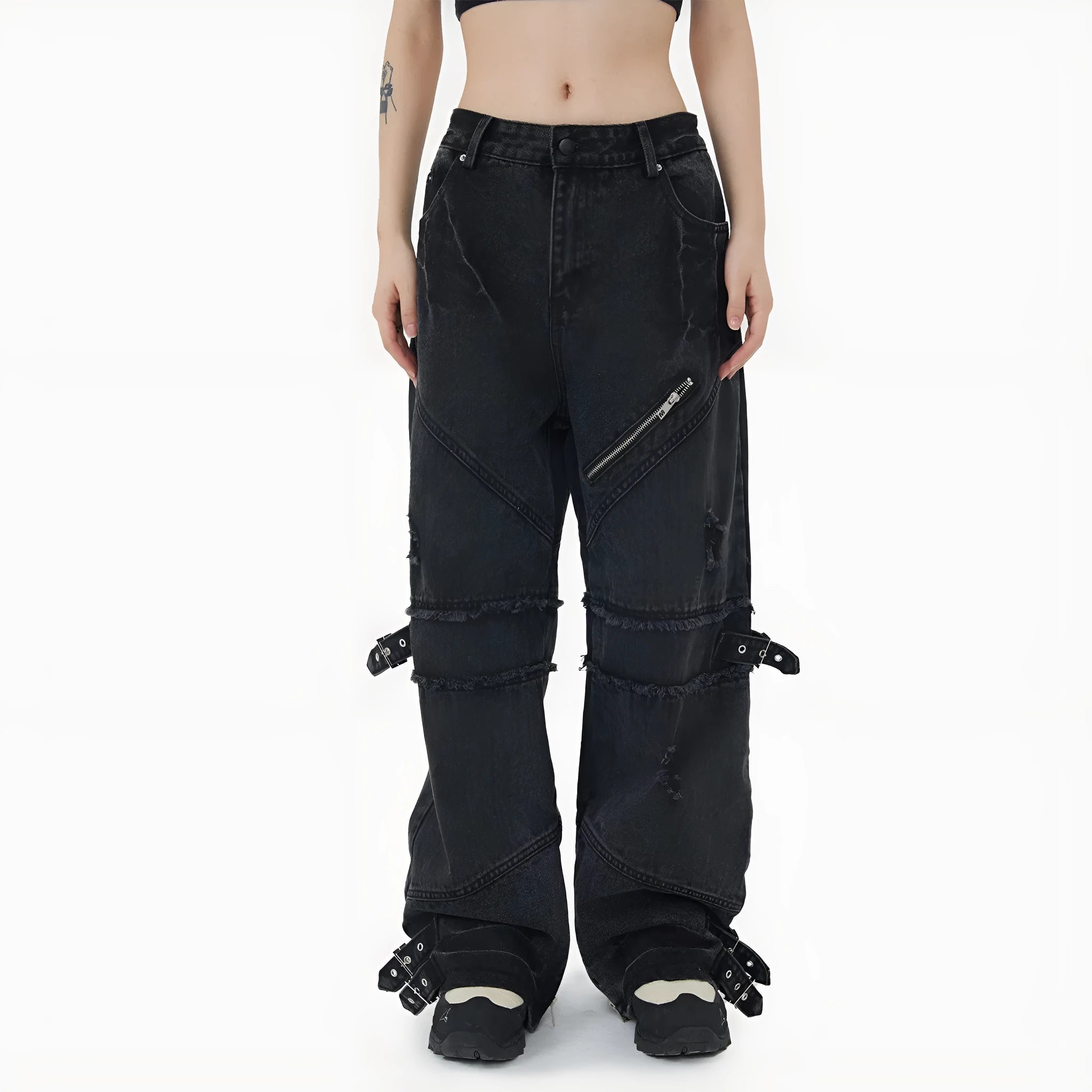 Unisex loose straight leg cotton trousers in black available in multiple sizes