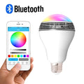 White LED smart bulb with E27 base and integrated Bluetooth speaker for lighting and audio.