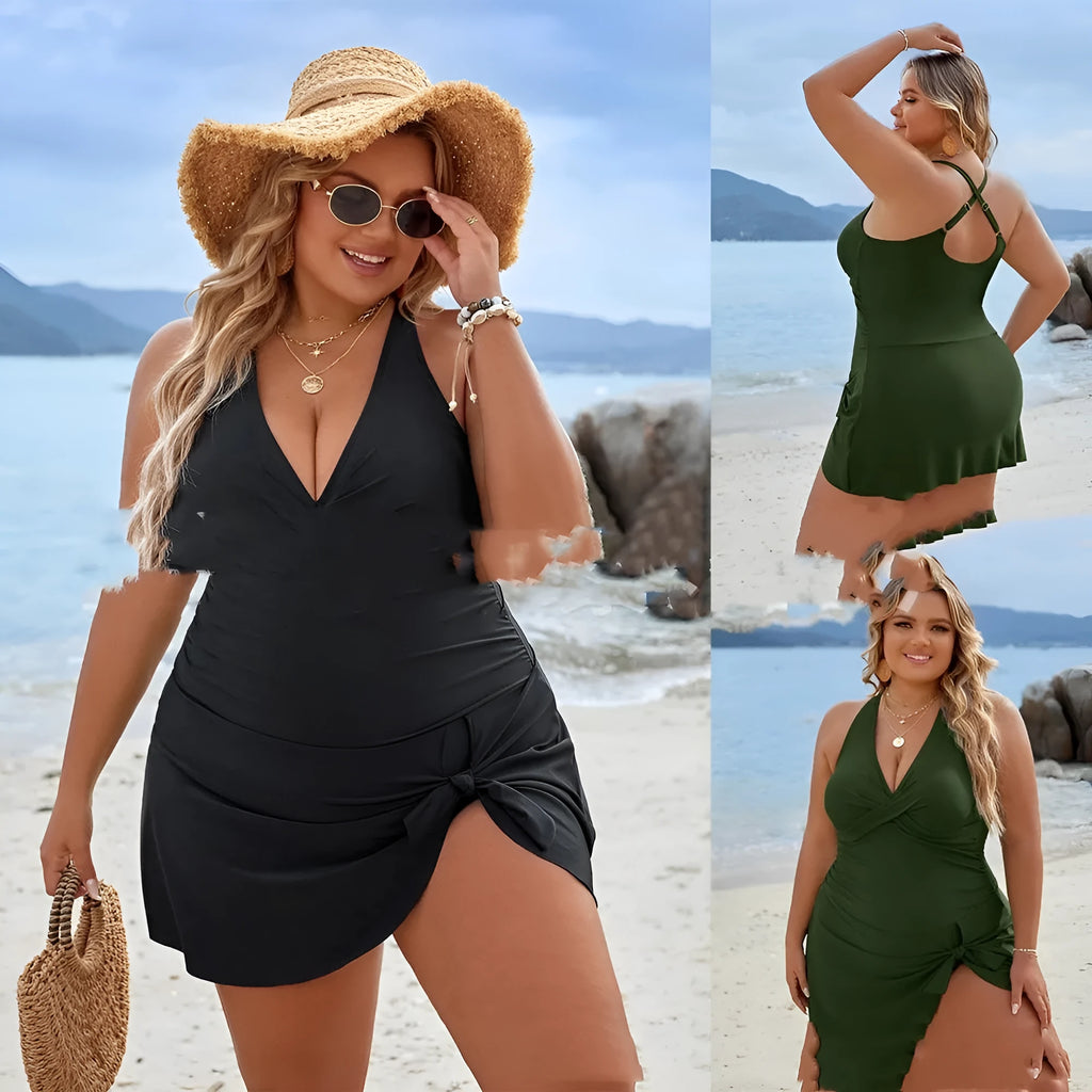 Plus size one-piece swimsuit in solid colour for women, available up to 4XL size
