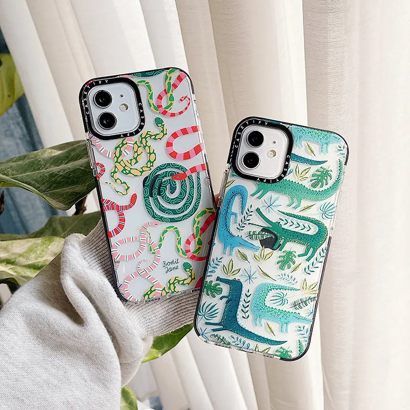 Snake pattern drop-proof mobile phone case for iPhone 14 Pro Max 13 12 series, shockproof cover