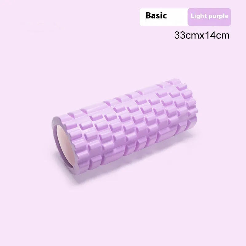 EVA foam fitness roller shown in various colours including black, pink, and blue.
