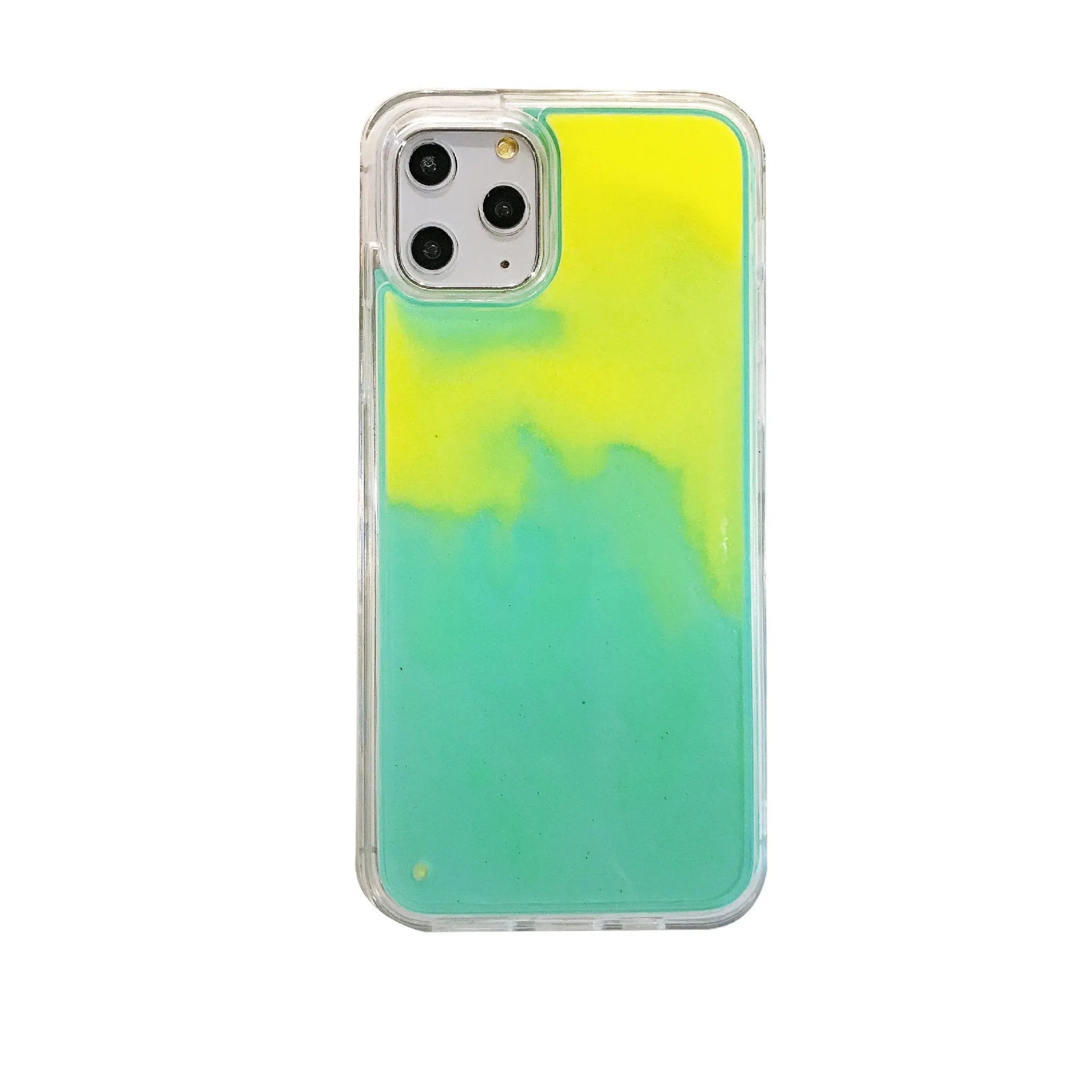 Luminous solid colour liquid quicksand phone case for iPhone in blue glowing in dark