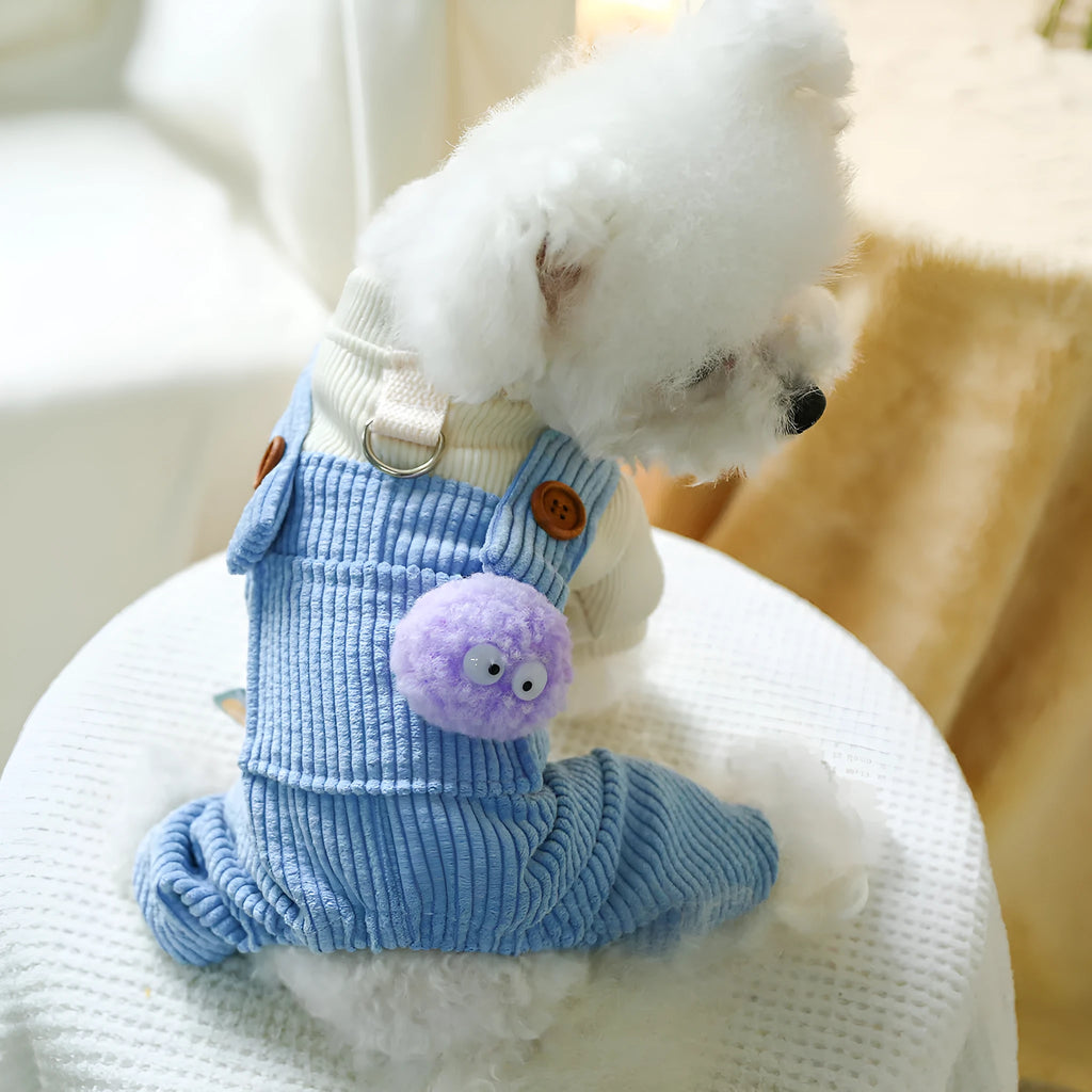 Elf-style polyester pet overalls on small dog or cat, casual design, available in sizes XS to XL