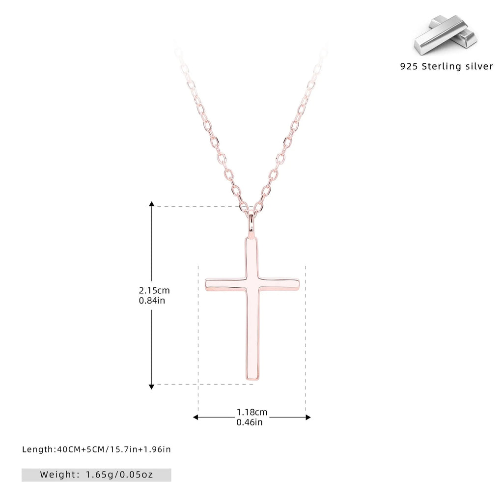 S925 sterling silver cross pendant necklace on an O-shaped chain in a gold electroplated finish.