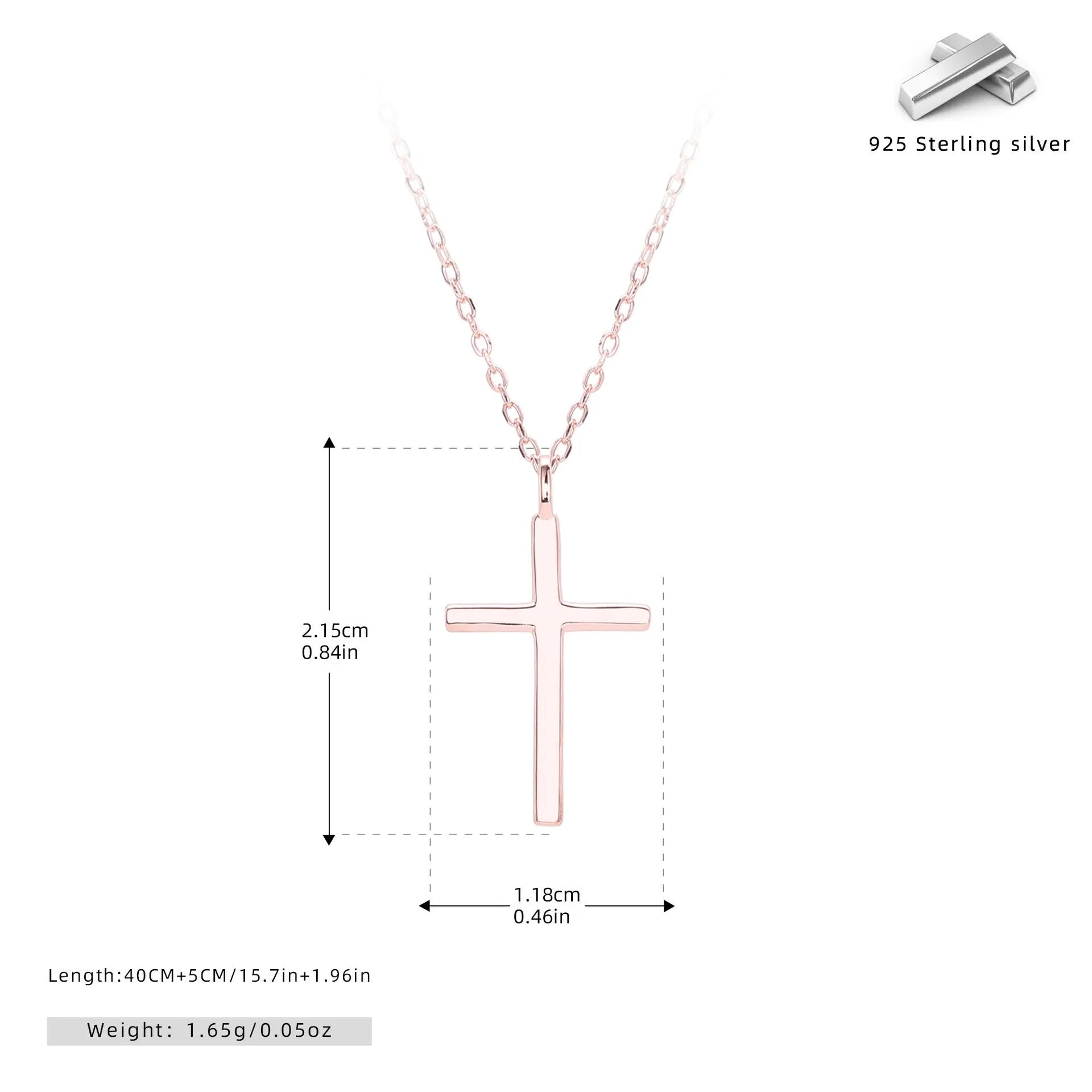 S925 sterling silver cross pendant necklace on an O-shaped chain in a gold electroplated finish.