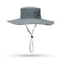 Men's flat top summer sun hat in cotton linen blend with adjustable chin strap