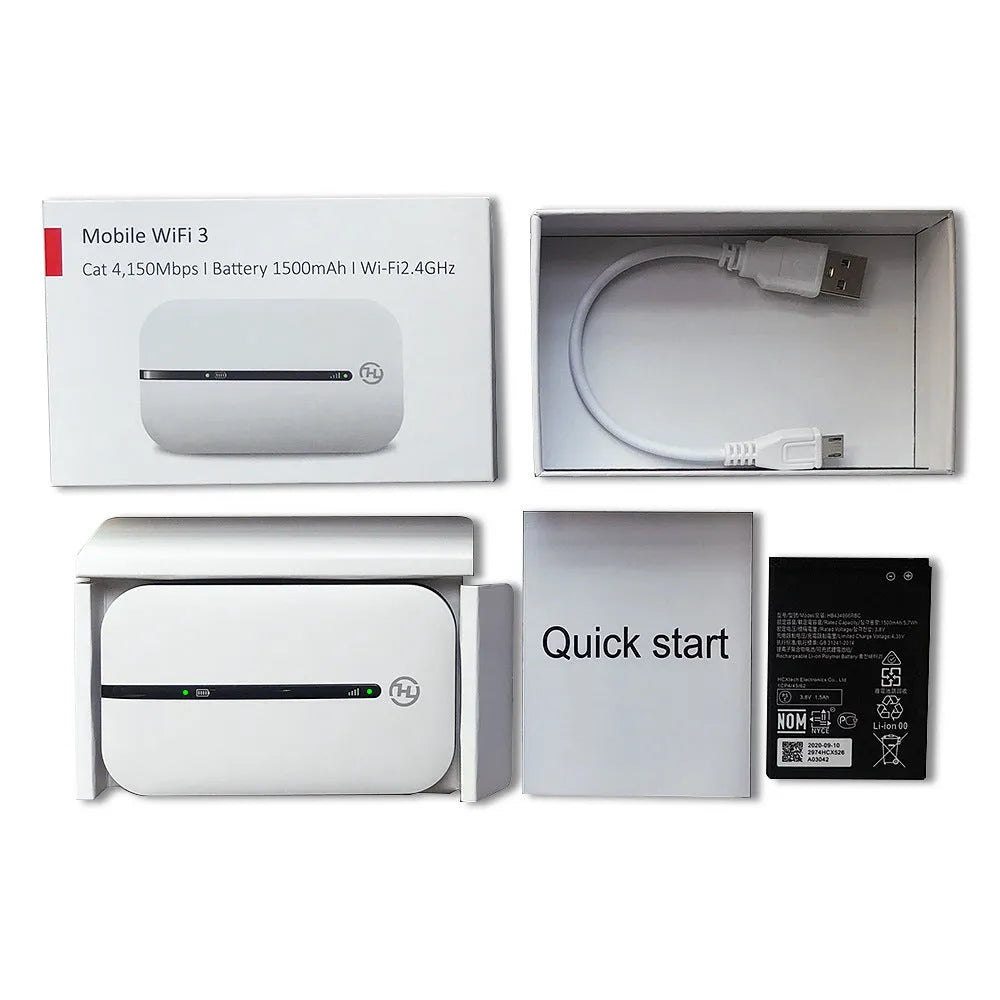 Unlocked 150Mbps Wi-Fi 4G router with lithium battery in black plastic casing
