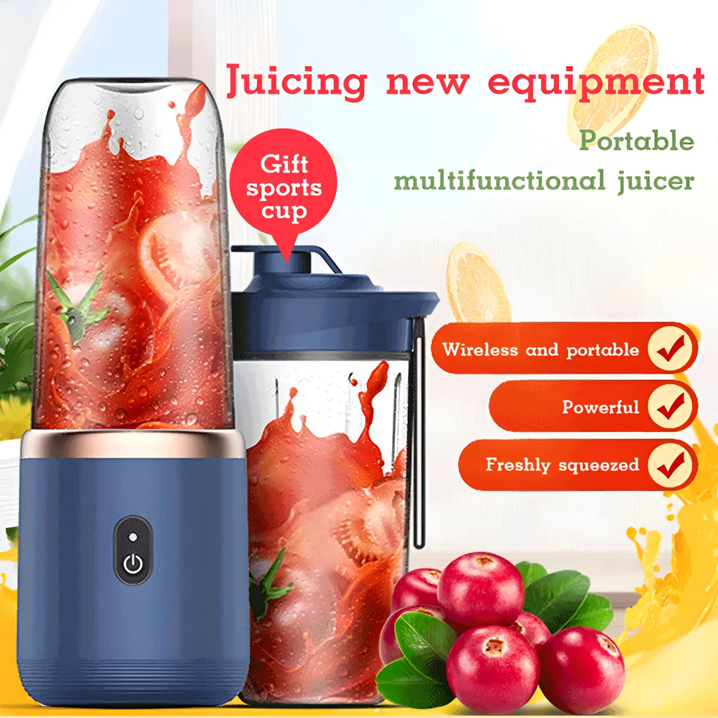 Tunisian dark blue portable blender juicer with six blades and USB charging cable