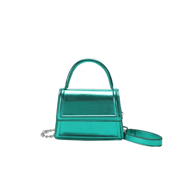 Retro horizontal square crossbody bag in PU leather with sewing line details