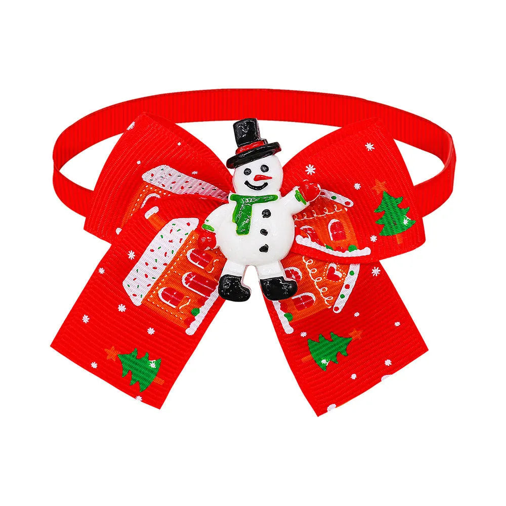 Christmas pet bow tie accessories for dogs and cats in red and green patterns