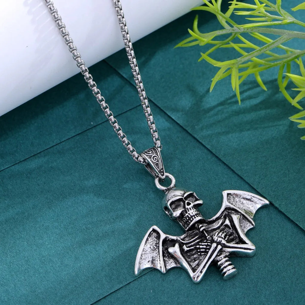 Angel skull retro punk men's collarbone chain necklace with skull pendant, listed colour Angel Skull Necklace