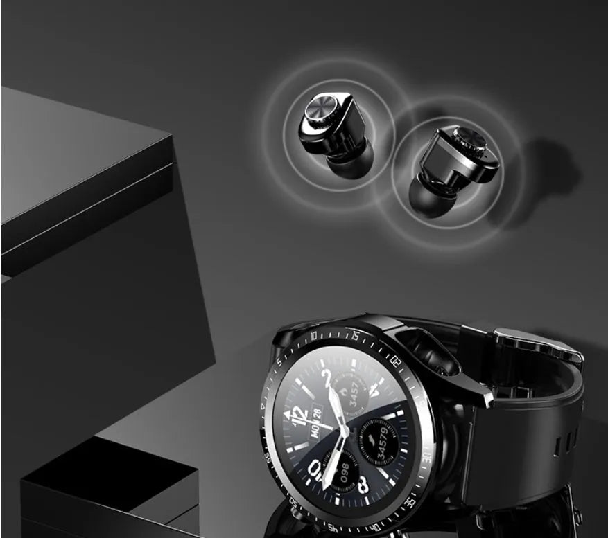 Black smart watch with blood pressure monitoring on silicone strap showing health metrics display