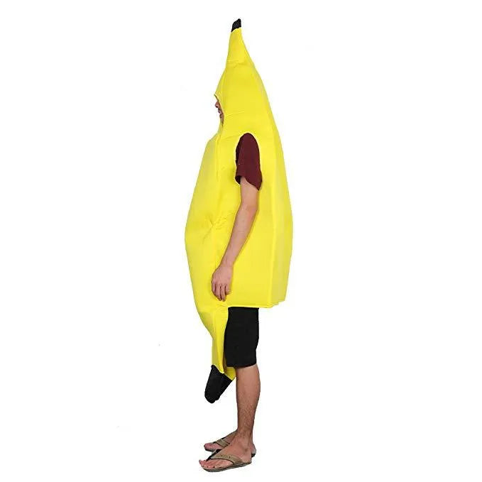 Yellow banana costume for adults made from polyester, available in sizes M and L