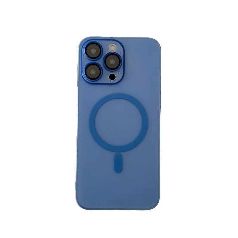Ice Mist coloured magnetic frosted all-inclusive case for Apple iPhone on a table.