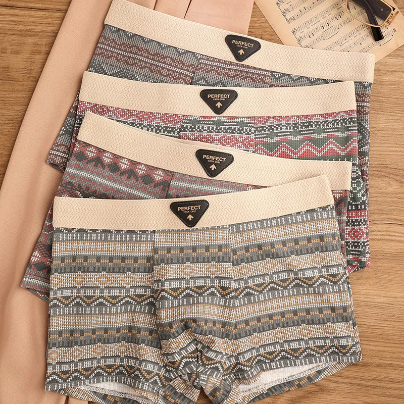 Men's cotton breathable antibacterial boxer shorts mid-rise waist check pattern plain weave