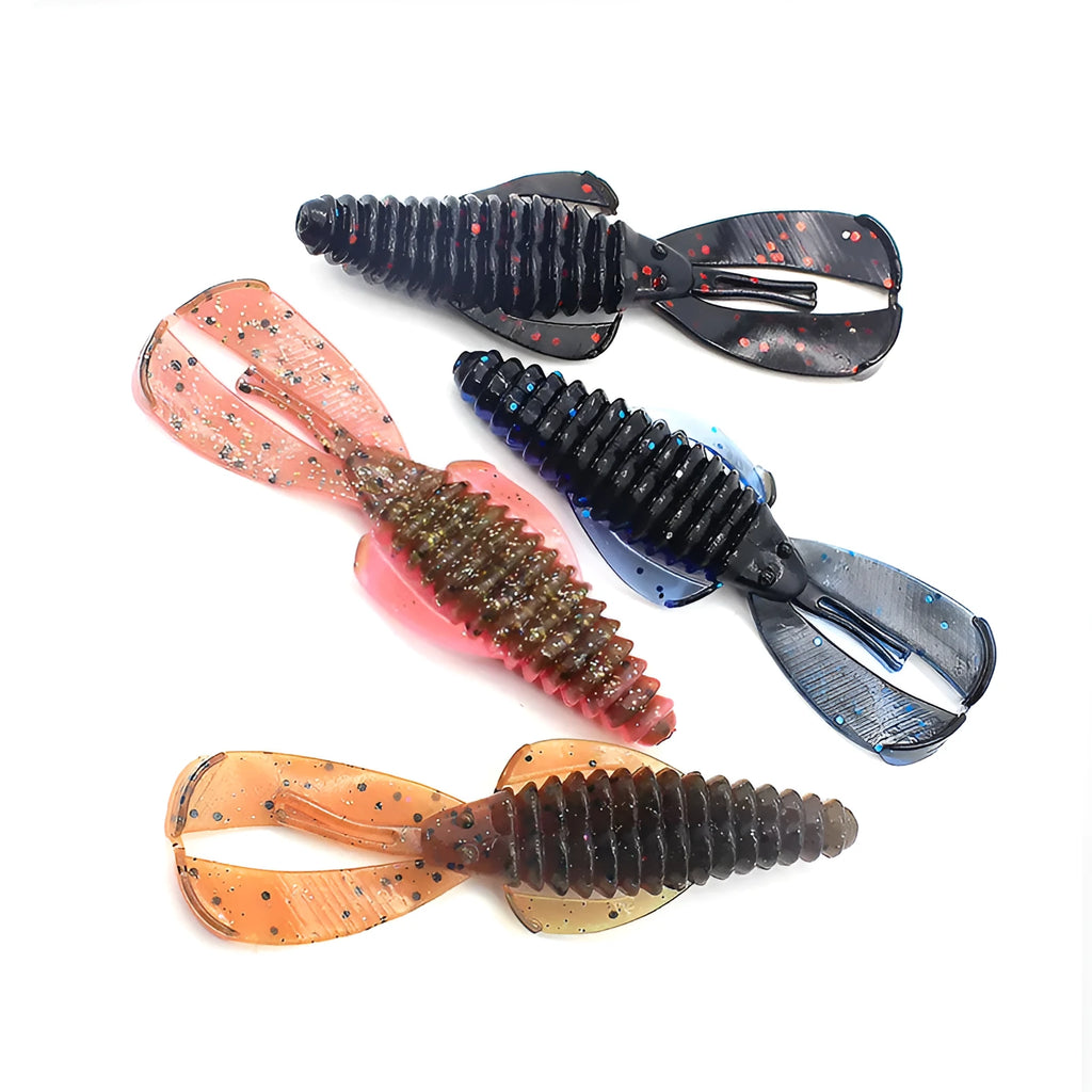 PVC soft bait fishing lure in assorted colours showing 8cm and 12cm size options for freshwater and sea fishing.