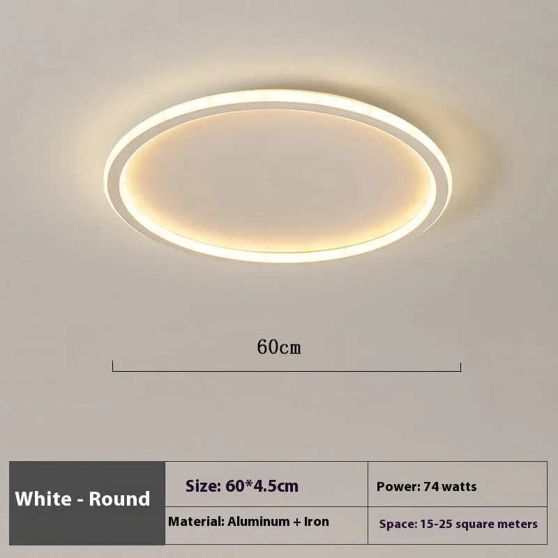 Minimalist modern bedroom ceiling lamp in black, gold or white finish, shown in 60cm size.