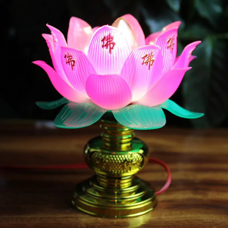 Buddha Light plug-in worship lamp with lotus design and colourful illumination