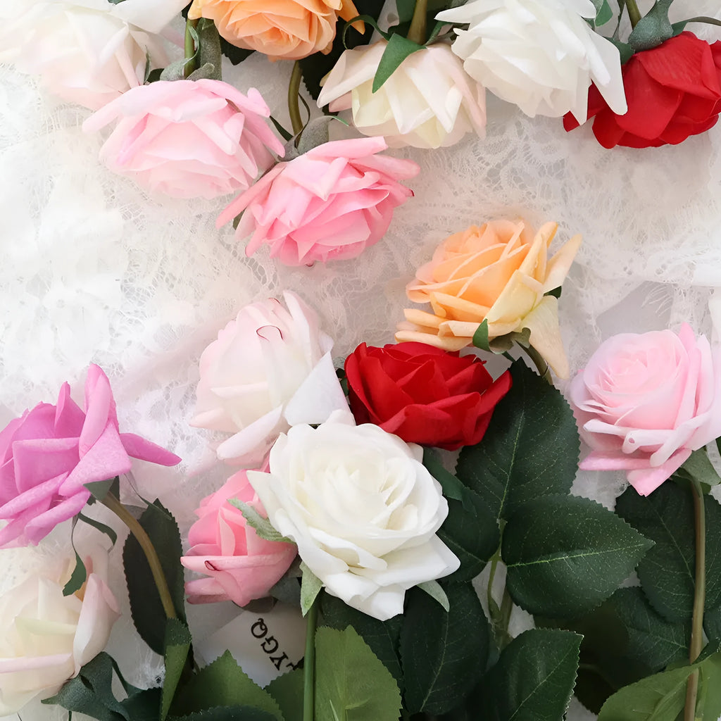 Artificial silk rose bouquet with 42cm length and 8.5cm flower head in multiple colour options