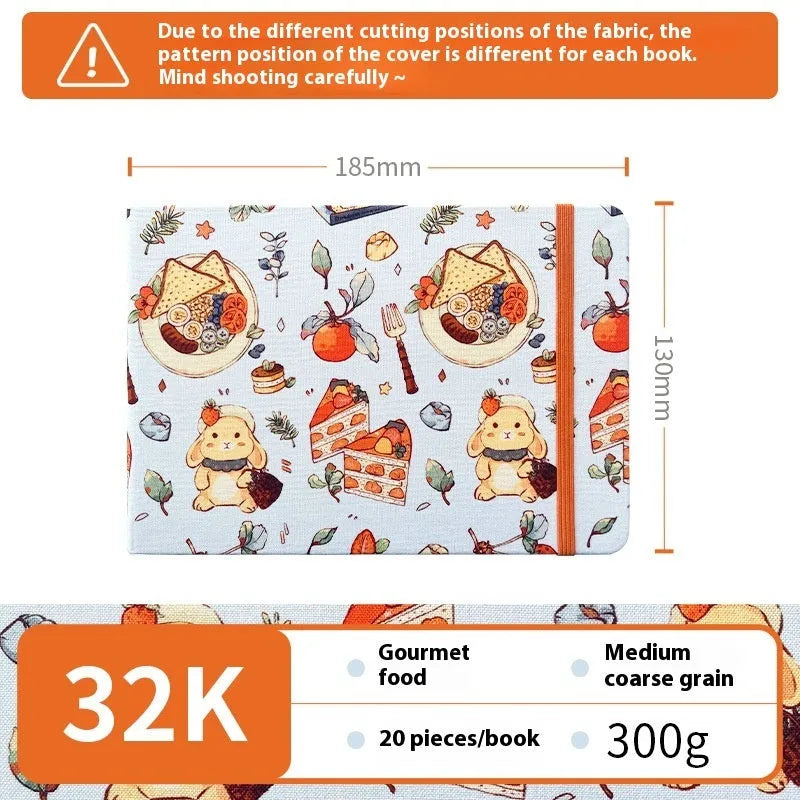 Feiluniao handmade fabric watercolour sketchbook with decorative cover, 185mm long.