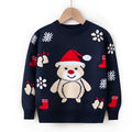Baby knitted pullover sweater in sapphire blue with cartoon pattern long sleeves viscose fabric