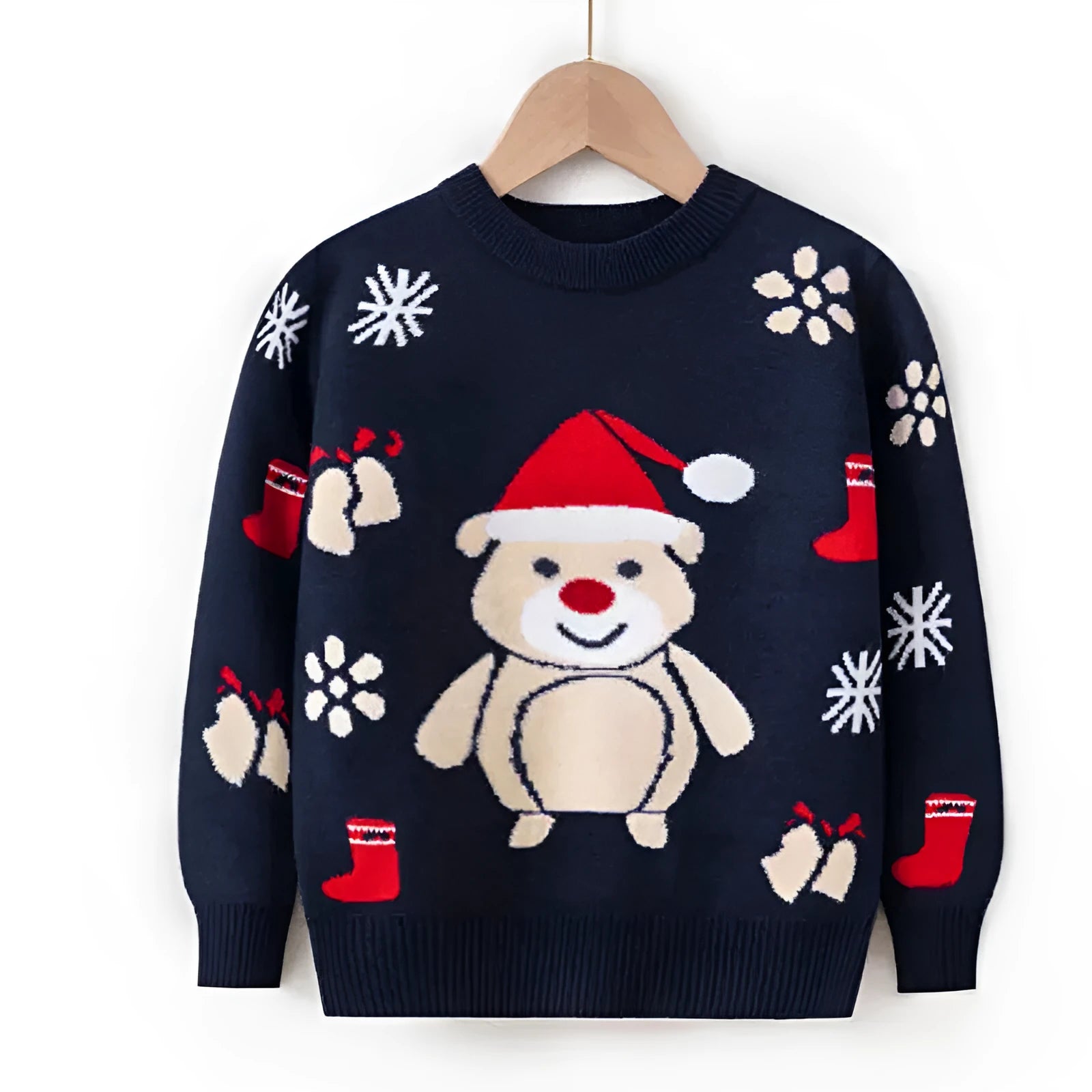 Baby knitted pullover sweater in sapphire blue with cartoon pattern long sleeves viscose fabric