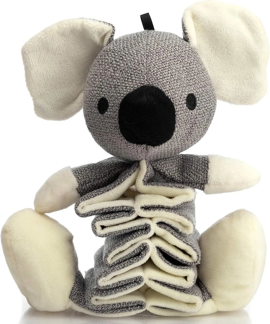 Grey koala squeaky dog toy with crinkle paper, measuring 30cm long.