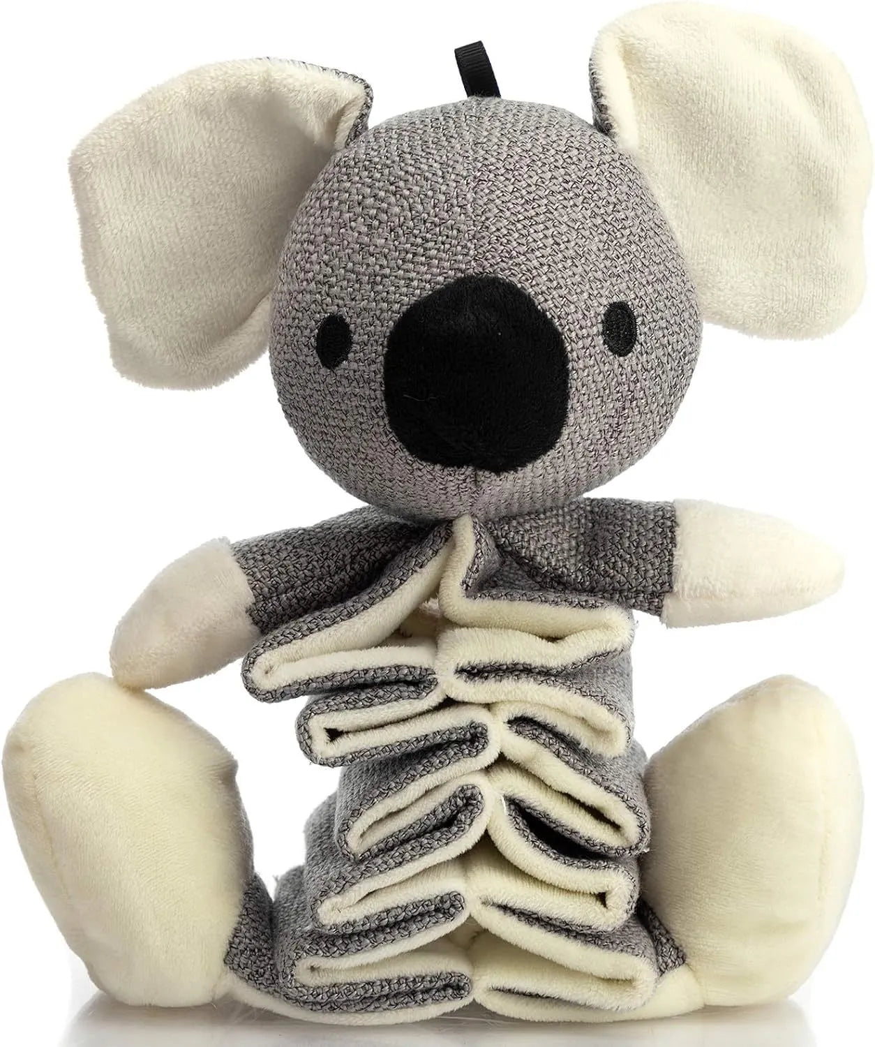 Grey koala squeaky dog toy with crinkle paper, measuring 30cm long.