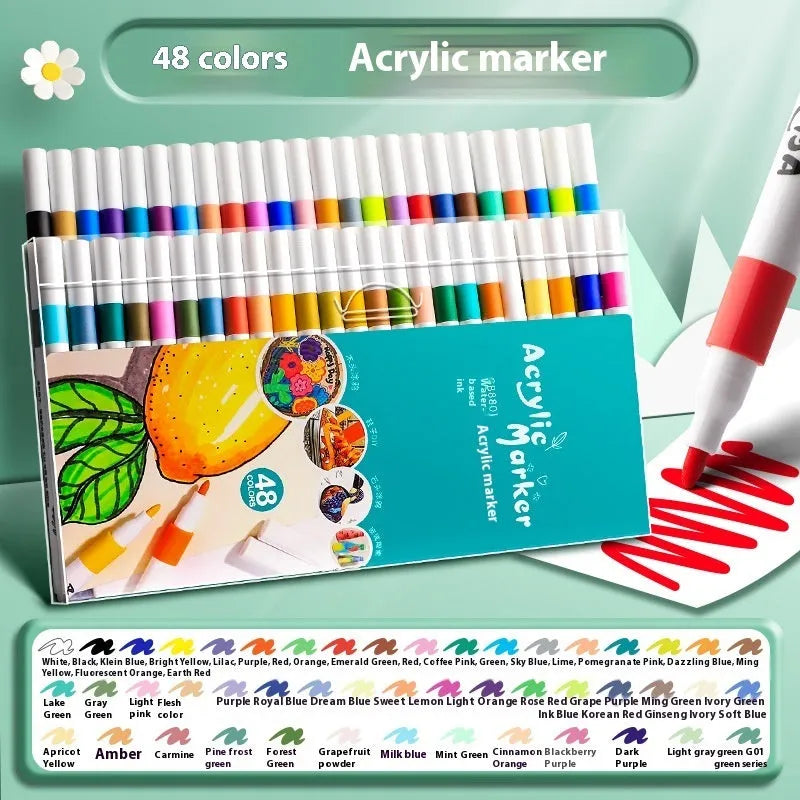 Acrylic marker pen set in multicoloured plastic barrels, available in different colour count options for painting projects.