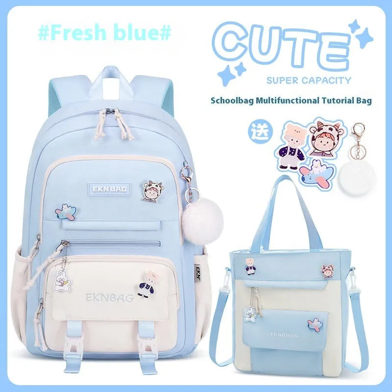 Girls waterproof school backpack in pink colour with curved shoulder straps and spine protection features