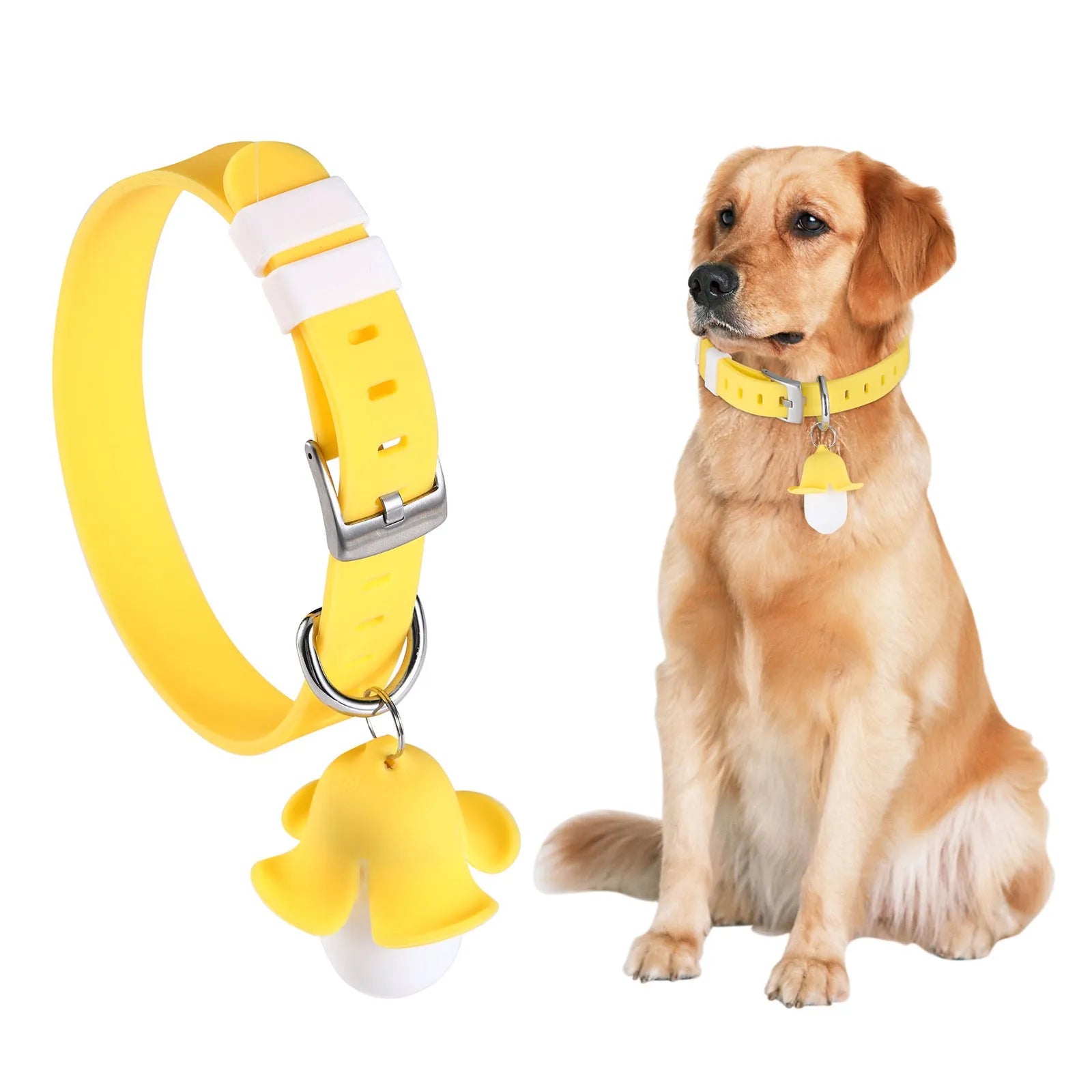 Yellow banana-shaped USB rechargeable dog collar light with luminous design for night walking
