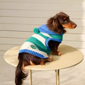 Blue striped hooded knitted pet sweater for dogs and cats autumn winter wear