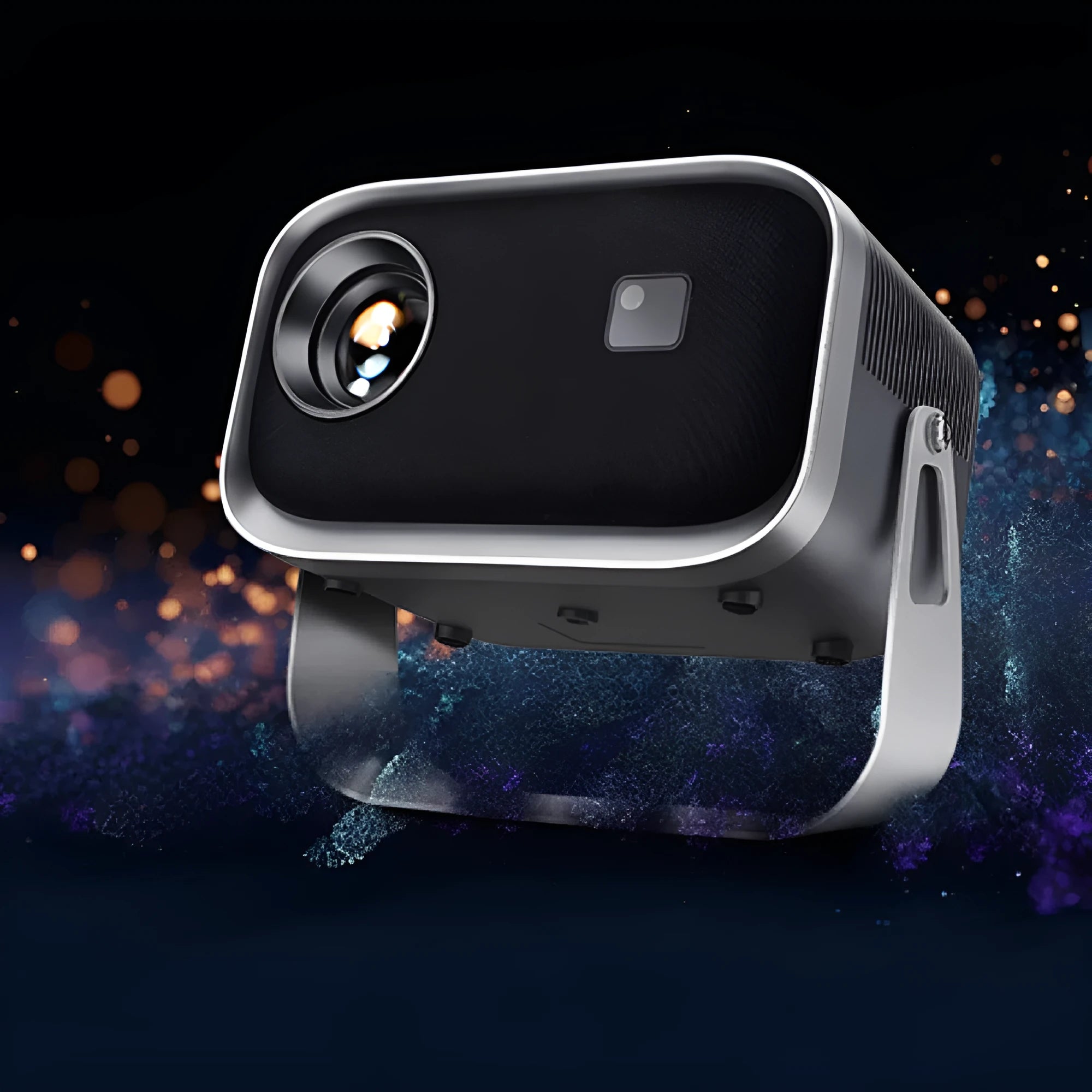 Home HD portable projector with bracket, 1280x720 resolution, and remote control on a table