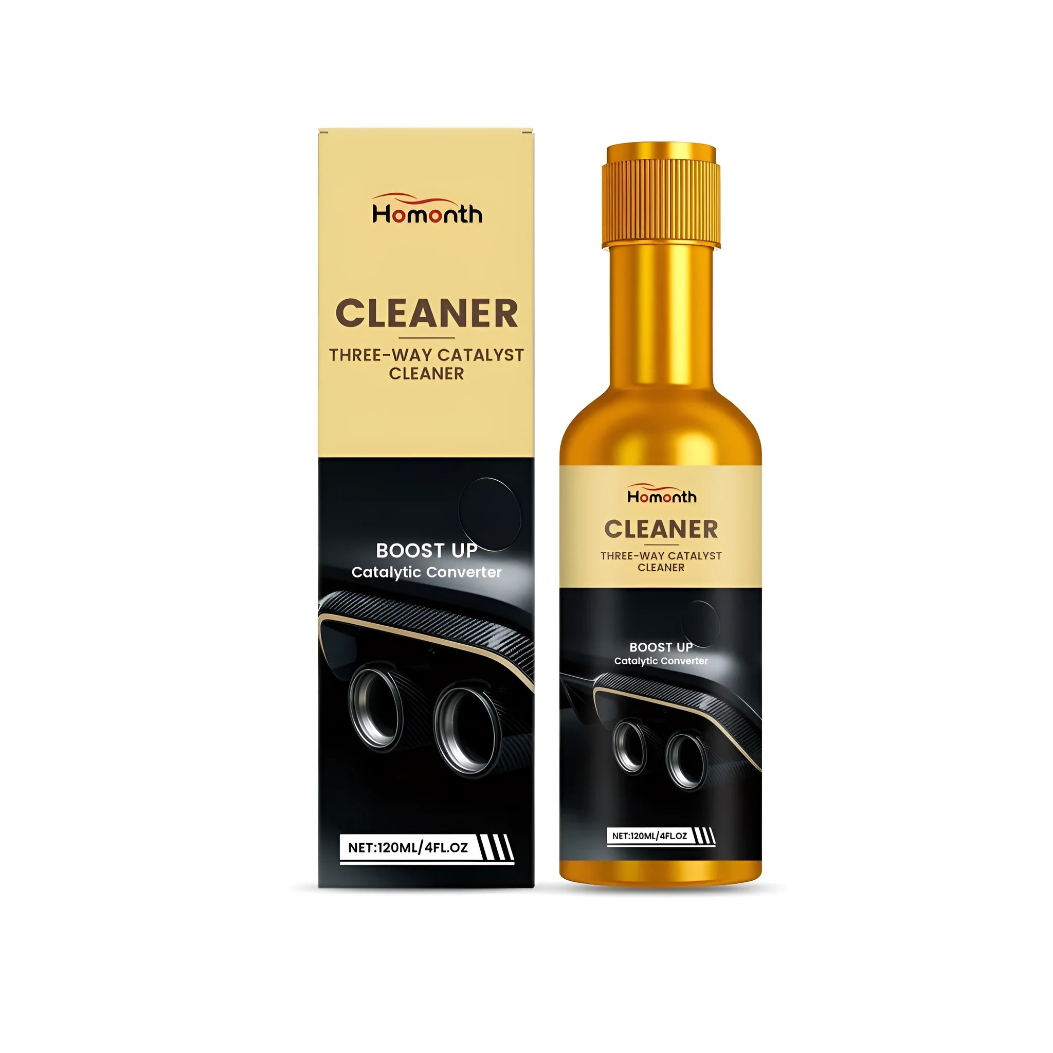 120ml bottle of catalytic converter cleaning fluid for vehicle maintenance.