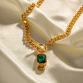 Gold electroplated emerald zircon pendant necklace on titanium steel Cuban link chain