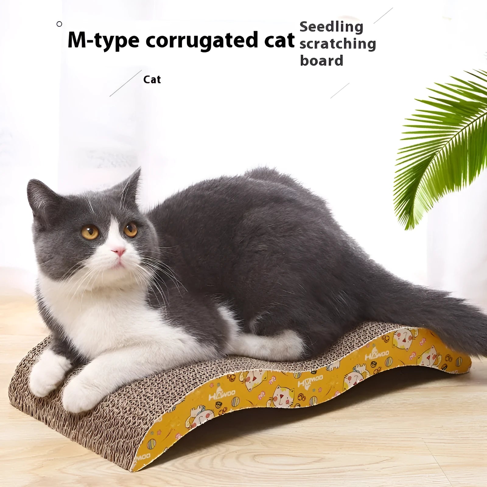 Corrugated paper cat scratch board with leather trim in seven shape styles