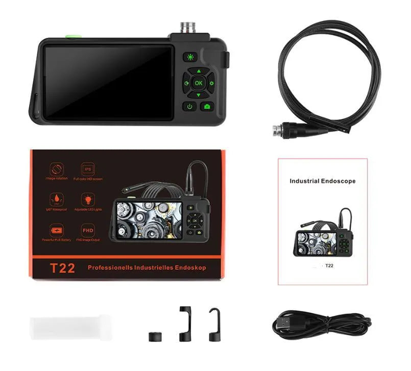 Portable industrial endoscope with 4.5-inch colour screen and 5.5mm camera for automotive inspection