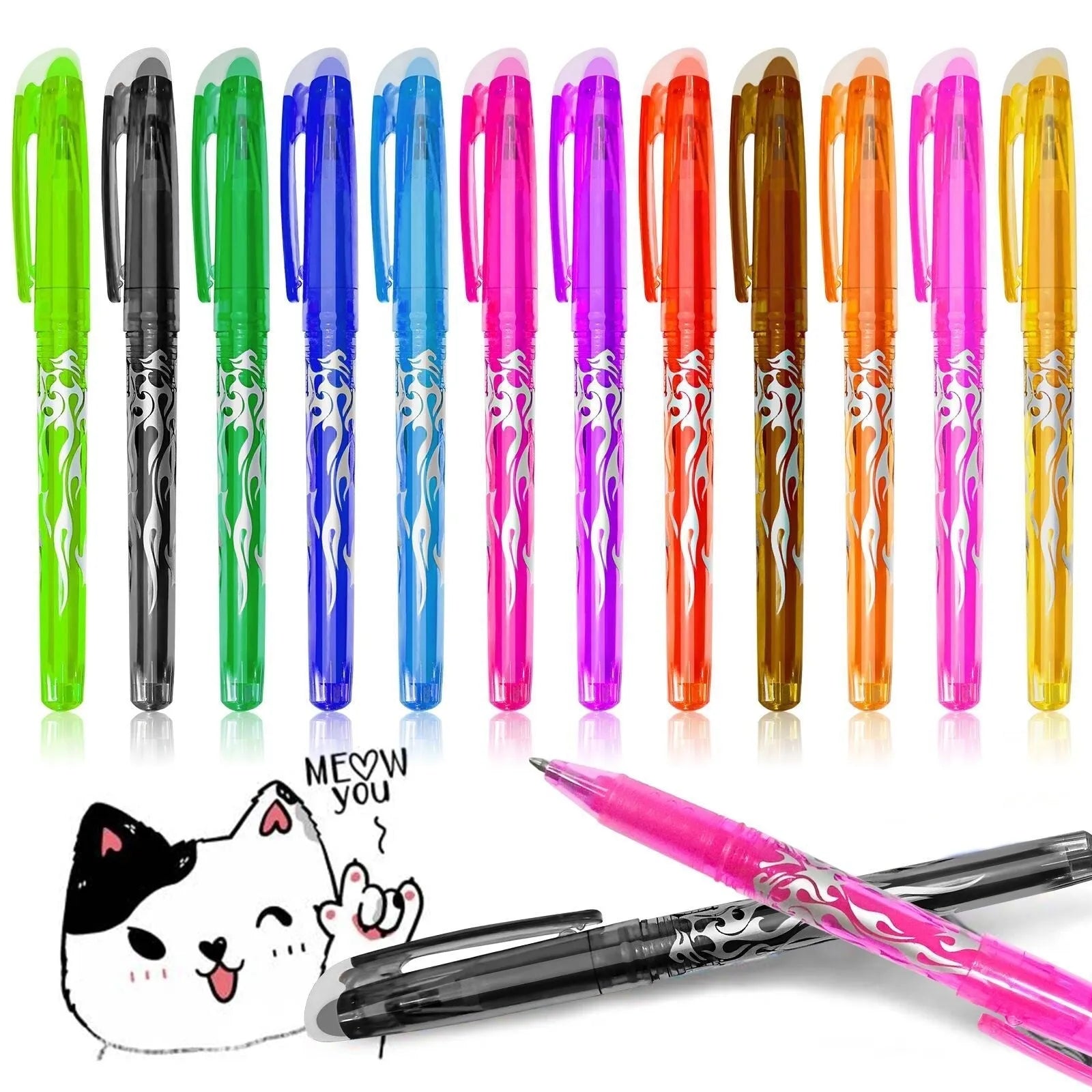 Heat-erasable gel pen set with plastic shells and stainless steel nibs in 0.5mm or 0.7mm sizes