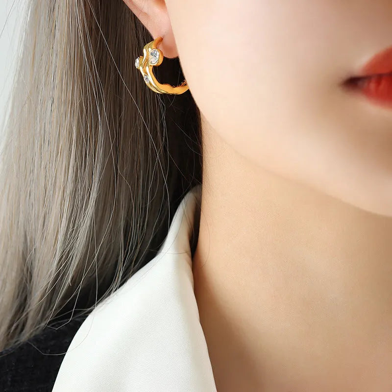 Titanium steel double C geometric earrings for women in gold or steel color