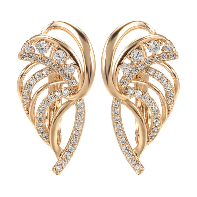 Gold-plated copper ear clips with geometric U-shaped design and micro inlaid zircon stones in colour H0195