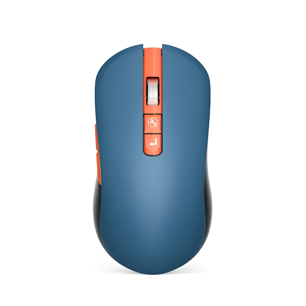 IFLYTEK wireless gaming mouse with seven buttons on a desk next to a laptop, showing its black plastic design and USB receiver.