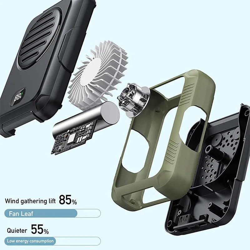 Green leafless waist hanging fan with clip for outdoor sports