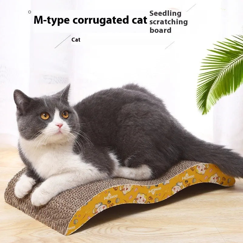 Corrugated paper cat scratch board with leather trim in seven shape styles