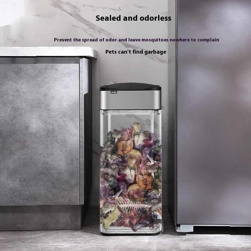 Stainless steel smart trash can with inductive opening and deodorant system in square bucket design