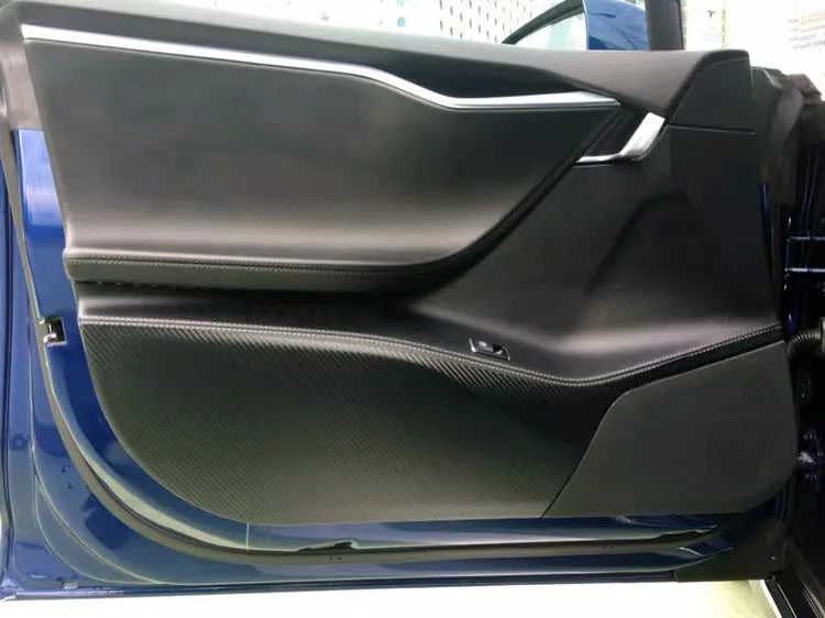 Carbon fibre protective film set for Tesla Model S door interior panels, 4-piece anti-scratch package