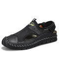 Men's brown genuine leather low-top casual shoes with an elastic band and flat rubber sole.
