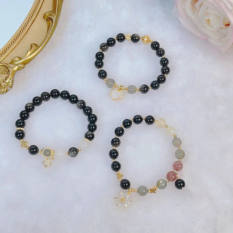 Sweet Cool Style silverstone bracelet with electroplated finish showing floral, heart and star design options